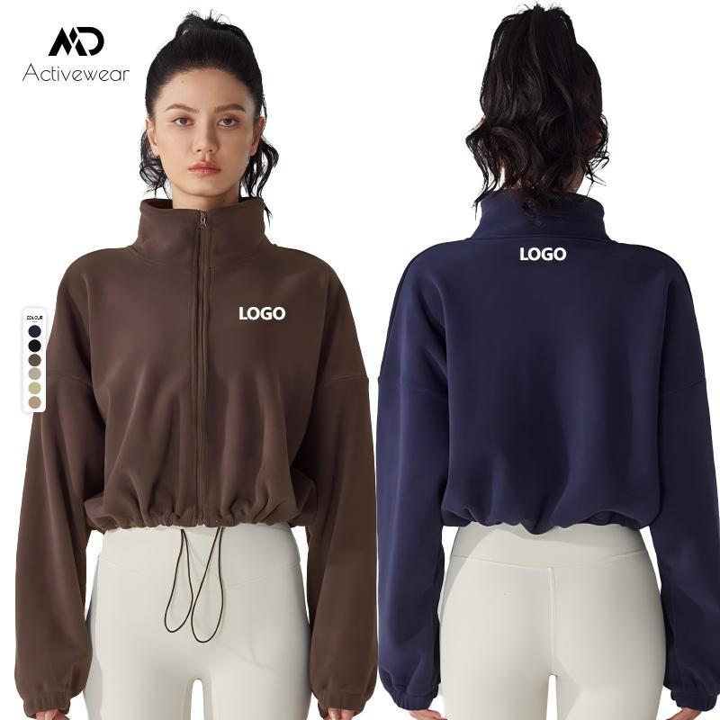 Custom Logo Women's Sweatshirts Long Sleeves Plain Zipper Fleece Sports Jacket Warm Casual Coats Yoga Fitness Top