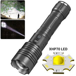 ไฟฉาย XHP70 ความสว่างสูง LED ชาร์จไฟได้ พอร์ต Type C USB ตัวเรือนอลูมิเนียมอัลลอยด์ สวิตช์คู่ ใช้งานกลางแจ้งแบบยุทธวิธี - Product Image 4