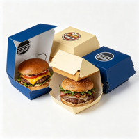 Boîte à hamburger personnalisée en gros, halal, en carton ondulé de qualité alimentaire, résistante à la graisse, jetable, imprimée OEM, pour restaurants