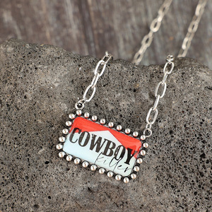 Collar con Placa de Identificación Estilo Vaquero Vintage, Colgante Retro de Esmalte Rojo y Blanco con Bloques de Color, Joyería de Estética Occidental Exclusiva y de Impacto - Product Image 2