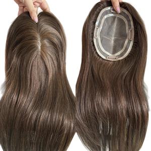 Fábrica Atacado Handmade Europeu Cabelo 5x6 ''Mono Topper Morena Quente Natural Virgem Peruca de Cabelo Humano 10-20 Polegada 150% Densidade - Product Image 1