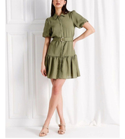 Robe d'été décontractée pour femme, unie, tissée, respirante, avec ceinture naturelle et boutons sur le devant - Conception personnalisée ODM
