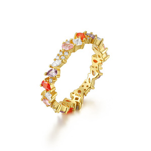 CANNER Bague fermée en argent sterling S925 plaqué or 18 carats avec zircone irrégulière de couleur blanche et rose fumée pour femmes - Product Image 1