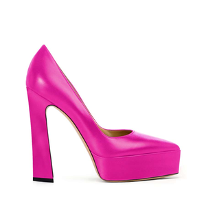 Scarpe da Ufficio Sexy con <span class=keywords><strong>Décolleté</strong></span> in Pelle Fucsia e Denim, Suola Spessa e <span class=keywords><strong>Tacco</strong></span> Grosso per Uso Quotidiano - Product Image 2