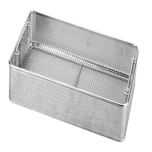 Instrument tray stainless steel surgical instrument sterilization tray with cover sterilization baskets with handle