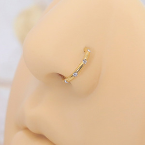 Gold <b>Nose</b> <b>Ring</b> With Zircon Stones Prong Setting Round Geometric Design For Piercing Jewelry Gift - Product Image 3
