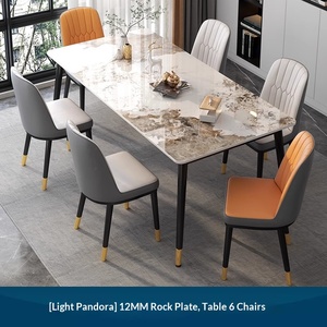 סט שולחן אוכל יוקרתי ל-6 סועדים עם כסאות ומשטח שיש, ריהוט עץ מודרני לשימוש ביתי ובסדנה - Product Image 6