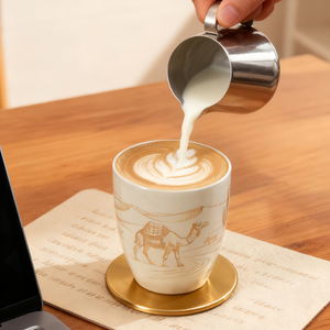<span class=keywords><strong>Taza</strong></span> de café de cerámica sin asa estilo arte de arena con diseño de camello del desierto exótico, <span class=keywords><strong>taza</strong></span> de degustación bajo esmalte de Oriente Medio para Latte - Product Image 2