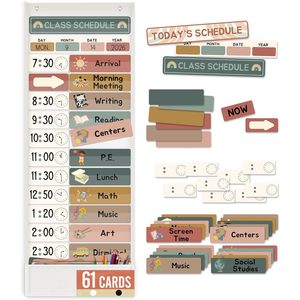 Tabla de horarios diarios de bolsillo, 24x21 pulgadas, 61 tarjetas, gestión visual del tiempo, reutilizable, borrado en seco, para uso en el aula de los niños - Product Image 1
