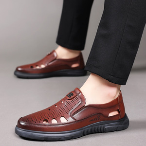 Chaussures bateau en cuir pour hommes, respirantes, à bout fermé, semelle extérieure en caoutchouc, doublure en cuir véritable, semelle souple - Product Image 3
