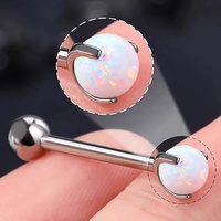 Barbell en titane G23 à trois griffes, motif 'Australian Treasure Ball', sans filetage, à enfiler, pour piercing langue, cartilage d'oreille et sourcil