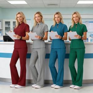 Uniformes de Trabajo con Cuello <span class=keywords><strong>Polo</strong></span> de Color Puro Hechos a Medida, Absorbentes de Sudor y Antibacterianos, Mangas Cortas, Trajes Médicos Tejidos para Lavado a Mano - Product Image 3