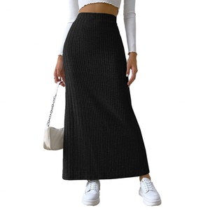 Jupe longue fendue taille haute trapèze à rayures côtelées, décontractée et simple, pour femme, collection automne-hiver, qualité OEM personnalisée - Product Image 1