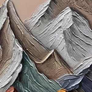 3D Textured Impasto Mountain Landscape Painting in Earthy Tones <b>Framed</b> Wall Art Handmade <b>Large</b> Minimalist Oil Painting - Product Image 3