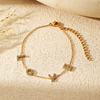 Cadeau personnalisé, bijoux uniques avec lettre personnalisée, bracelet en acier inoxydable plaqué or 18 carats avec pendentif lettre LOVE sertie de diamants pour femmes