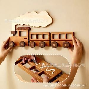 <b>Wooden</b> Train Wall <b>Hook</b> <b>Coat</b> Rack For Childrens Room Entryway Storage Durable Cartoon Design - Product Image 2