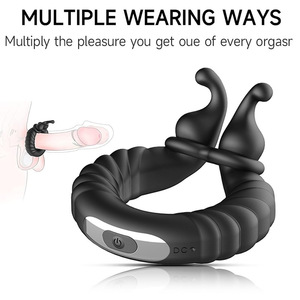 Rechargeable 10-frequency vibration silicone semen-locking ring, wearable for outdoor use, anti-ejaculation penile <b>exercise</b> and - Product Image 2