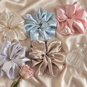 Élastique à cheveux volumineux en satin style décontracté crème pour femme, haut de gamme, style japonais et coréen, accessoires élégants toutes saisons - Product Image 6
