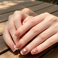 Vente en gros de faux ongles personnalisés à marque privée, 24 pièces assorties, style marbre français, ombré cerise, brillants