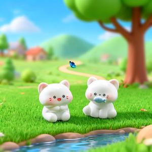 Figurines en résine de chatons Kawaii miniatures blancs, très populaires, pour la décoration de jardins féériques, de gâteaux, de micro-paysages et de projets DIY - Product Image 4
