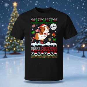 Camiseta con diseño navideño de conejito de indias patinando sobre el hielo, color negro, talla XL - Product Image 3