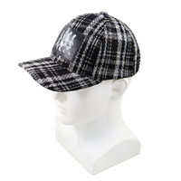 Casquette de baseball ajustable à 6 panneaux en tweed noir et blanc à carreaux, avec patch en PU, pour homme et femme, idéale pour l'automne et l'hiver