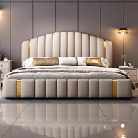 Modernes Minimalistisches Doppelbett für Hauptschlafzimmer Hochwertiges Muscheldesign Massivholzrahmen Weich Gepolstertes Kopfteil 1,8m/2m Kingsize