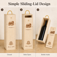 Boîte à vin en bois pour une bouteille avec couvercle coulissant et poignée en corde, en pin naturel, pour emballage en gros