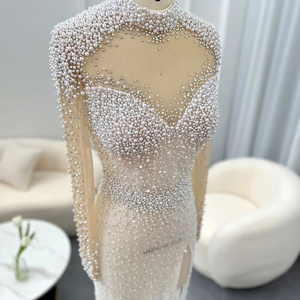 Ragazze nere sirena abiti da ballo lunghi di lusso con spacco di perle africano abito da sera cerimonia laurea abito Rm028-1 - Product Image 3
