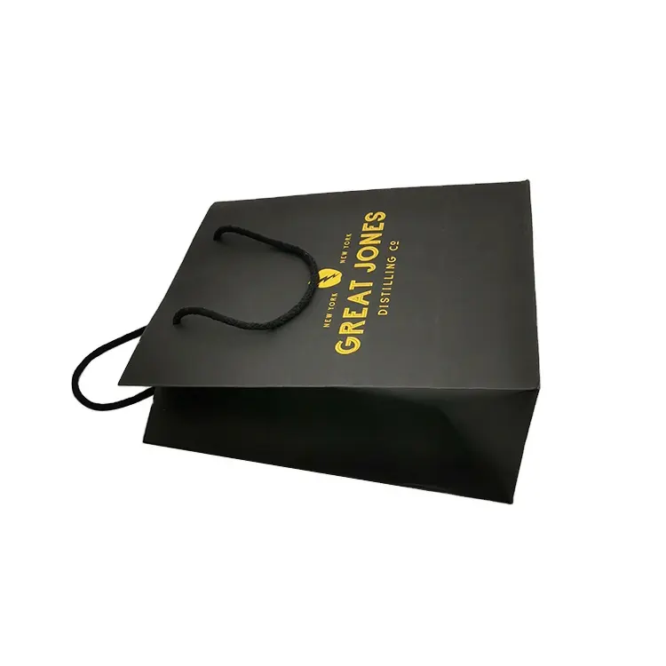 Belanja ritel pengiriman tas kertas gagang tali bawa pulang hitam khusus coklat besar dengan Logo emas