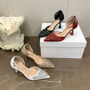 Chaussures à talons aiguilles avec strass, sandales élégantes pour femmes, faites à la main, sur mesure, grande taille 41, talons de mariage - Product Image 1