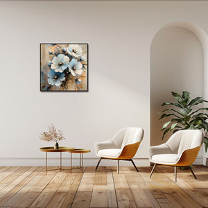 Art floral moderne imprimé sur toile aquarelle avec des tons bleus doux et terreux pour la décoration intérieure - Product Image 4