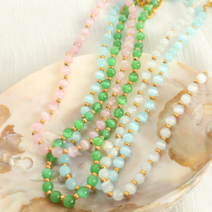 Cat's Eye Beaded <b>Titanium</b> Steel Necklace Geometric Ball Shape Unisex Everyday Wear Clavicle <b>Chain</b> Jewelry - Product Image 1