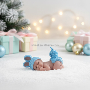 Cadeaux populaires pour mariage, souvenirs personnalisés avec logo, <span class=keywords><strong>bougie</strong></span> en forme de bébé endormi de couleur bleue pour cadeaux de fête de naissance - Product Image 6