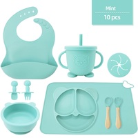 Juego de Vajilla de Silicona para Bebés con Base de Succión, Ecológico, Libre de BPA, Plato con Diseño de Dibujos Animados para Alimentos Complementarios
