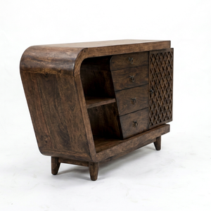 Buffet en bois de style Mid-Century Modern avec 3 tiroirs et étagère ouverte pour salle à manger et mobilier de maison - Product Image 1