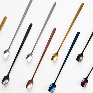Cuchara para agitar café de acero inoxidable 304 con cabeza cuadrada, mango largo, reutilizable, para postres, color negro sólido - Product Image 4