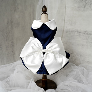 Vestido de noiva para cães, fantasia de vestido para animais de estimação, atacado pequeno azul marinho e branco, suprimentos para animais de estimação - Product Image 1