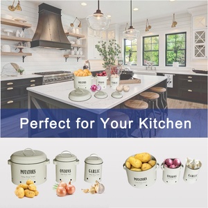 Vintage Galvanized Metal <strong>Potatoes</strong> Onions Garlic BIns Kitchen Storage Tin Keeper Canisters Kitchen Vegetable Storage <strong>Containers</strong> - Product Image 4
