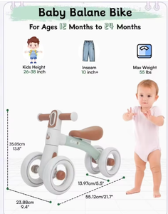 Macchinina Cavalcabile a 4 Ruote a Spinta per Bambini da 1 a 3 Anni da Esterno Bicicletta Senza Pedali per Bambino - Product Image 4