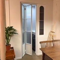Porte en verre en alliage d'aluminium pliable minimaliste imperméable à l'eau avec ouverture latérale, écran en fibre de verre, pour salle de bain et chambre à coucher