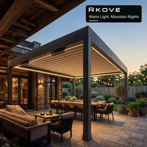 Pergola motorisée à lames orientables avec éclairage LED chaud et interface compatible avec un chauffage pour une ambiance nocturne - Product Image 1