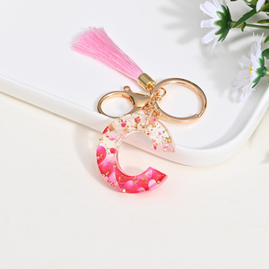 <span class=keywords><strong>Porte</strong></span>-clés en plastique à paillettes avec pendentif en résine et <span class=keywords><strong>lettre</strong></span>, vente chaude - Product Image 3