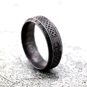 Nordic Vintage Men's Stainless Steel <b>Ring</b> With Tree Of Life Design And Distressed Lettering Hip Hop Style Gift Jewelry - Product Image 1