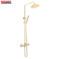 SANIPRO Robinet de Douche Mural en Acier Inoxydable Brossé Or SS304 avec Colonne de Douche Exposée et Mitigeur Chaud/Froid