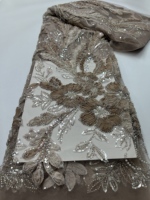 Tissu en dentelle perlée 3D à fleurs, poids moyen, broderie de sequins, tulle tricoté, robe de mariée nigériane Aso Ebi, robe de mariée musulmane
