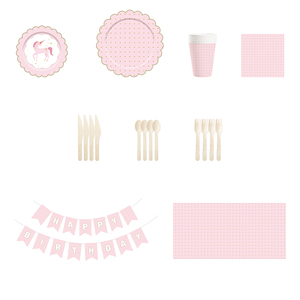Fournitures de fête d'anniversaire pour enfants DAMAI, thème licorne rose, vaisselle jetable ronde pour filles, serviettes en papier, gobelets, assiettes - Product Image 6
