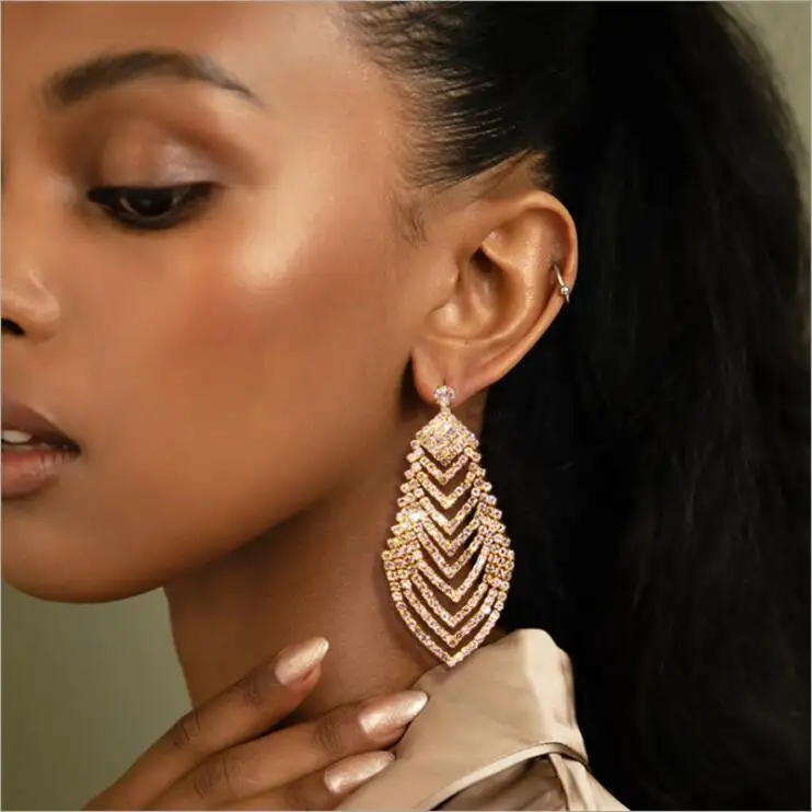 2021 Shiny Rhinestone Gems Women Dangle Earrings Jewelry Fashion Show Girls' Dress Statement Earrings Accessories
