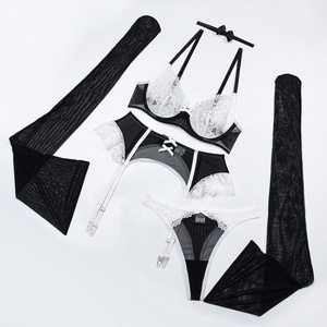 Girlspower di alta qualità Set di Lingerie erotica Sexy <span class=keywords><strong>reggiseno</strong></span> slip decorazione di pizzo cameriera biancheria intima calze di ruolo <span class=keywords><strong>Costume</strong></span> da donna - Product Image 5