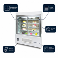 Vitrine réfrigérée commerciale en marbre et verre incurvé pour gâteaux et pâtisseries, avec refroidissement par ventilateur, écran LED, sans givre, pour boulangerie et supermarché